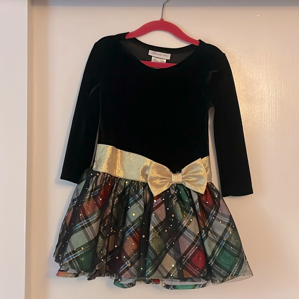 Toddler holiday dress velvet and plaid
